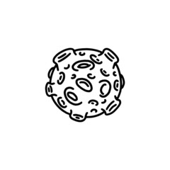 Full moon with craters in outline doodle style, vector illustration isolated on white background.