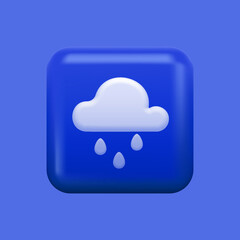 Blue Weather Forecast Icon. Isolated 3D Square Button. Vector illustration