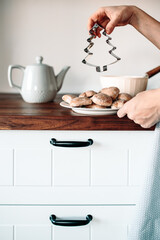Ginger coockies on wooden table. Cozy home cooking. Home baking.