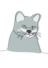 Continuous one line drawing of cute cat. Funny domestic pets. Vector illustration