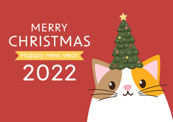 Fototapeta na wymiar Merry Christmas and happy new year 2022 greeting card. Collection of Christmas cats, Merry Christmas illustrations of cute cats.