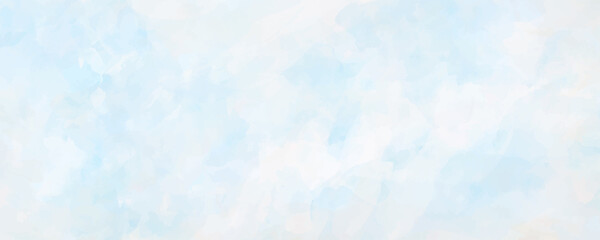 Christmas vector watercolor art background. Hand drawn vector texture. White clouds. Blue sky. Pastel color watercolour banner. Template for design. Snowfall. Cold. Merry Christmas! Happy New Year!