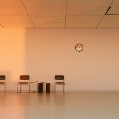 3d render, 3d illustration. Empty room or office with waiting chairs.