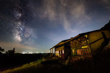 Small old canton shot at night with the Milky Way galaxy in the sky