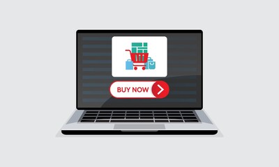 Online shopping, commerce. button on computer screen buy now. Concept Vector illustration. design element