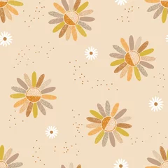 Printed kitchen splashbacks Floral pattern Childish abstract chamomile daisy flowers vector seamless pattern. Boho baby floral background. Scandinavian decorative style surface design for nursery and kids fabric.