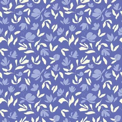 Foto op Plexiglas Very peri Moderne botanische naadloze vector patroon. Hand getekende bloemen illustratie. Vintage behang met bloemen, knoppen en bladeren. Sjabloon voor kaarten, textiel, briefpapier, verpakkingen en elk oppervlakontwerp