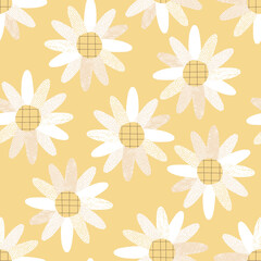 Boho baby Daisy flower vector seamless pattern. Paper cut meadow chamomile background. Scandinavian decorative style surface design for nursery and baby fashion.