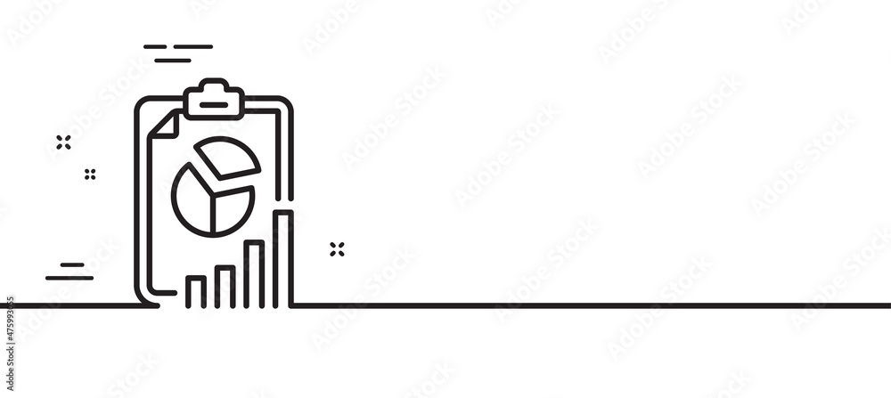 Poster report line icon. column graph, pie chart sign. market analytics symbol. minimal line illustration b