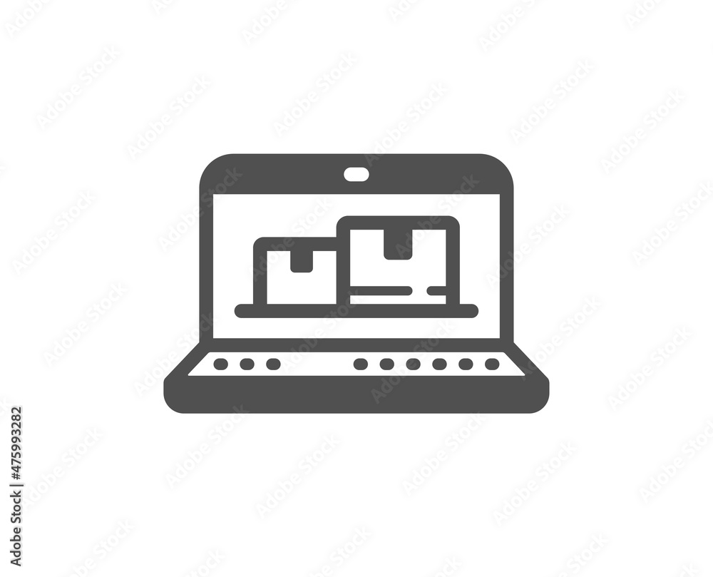 Poster web inventory icon. wholesale computer sign. warehouse system symbol. classic flat style. quality de