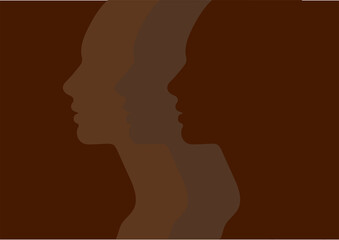 Female faces, silhouette in profile, skin tone. People with different skin colors, African, Asian or European skin. Society or population, social diversity. Vector illustration in flat design isolated
