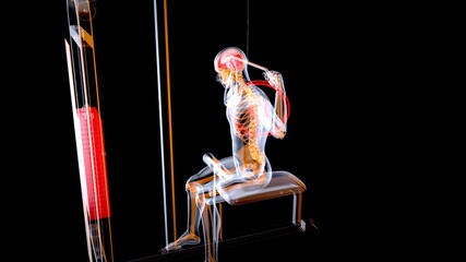 Abstract 3D art of a man on the Lat pulldown machine
