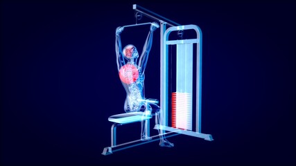 Abstract 3D art of a man on the Lat pulldown machine