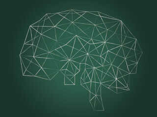 ジオメトリックの頭脳のイラスト　黒板に描かれた手描き脳　テクノロジーイメージ　グラフィック素材　Brain, geometric