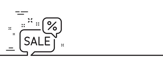 Discounts chat bubble line icon. Sale offer sign. Promotion price symbol. Minimal line illustration background. Discounts bubble line icon pattern banner. White web template concept. Vector