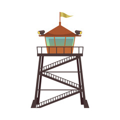 Observation tower for hunters or for rangers, flat vector illustration isolated.