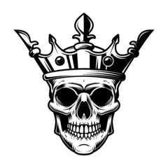 Skull with king crown. Design element for logo, label, sign, emblem. Vector illustration