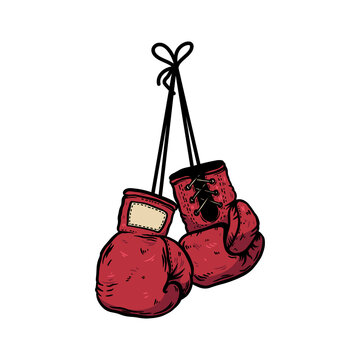 Illustration of retro style boxing gloves. Design element for logo, label, sign, emblem. Vector illustration