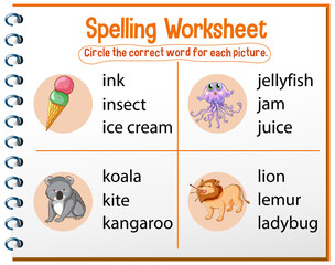 Naklejka premium Spelling worksheet template for kids