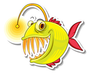 Anglerfish fish cartoon sticker