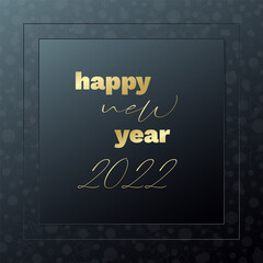 Happy New Year 2022 vector greeting card. Golden illustration with stars and snowflake background. Banner for celebration, congratulation, web, design, decoration, winter season