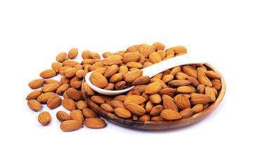 Almonds on white background. Healty food concept.