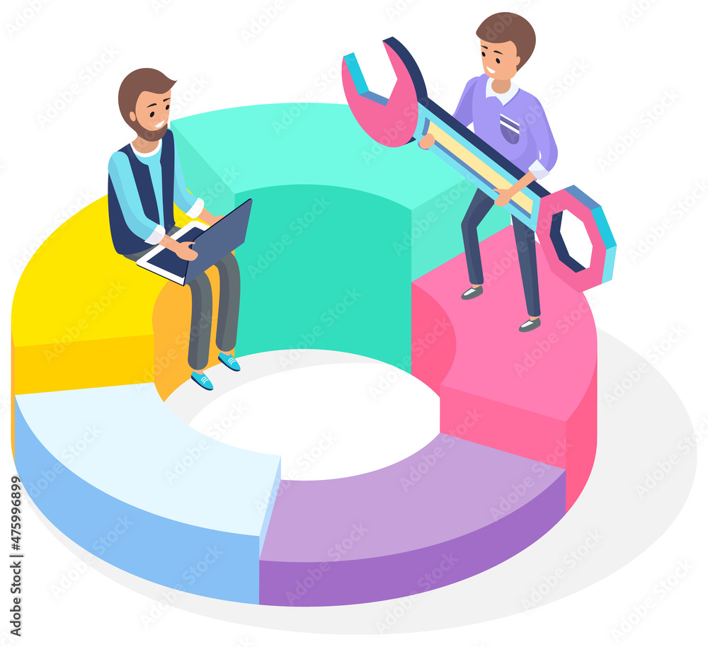 Poster flat 3d isometric finance analytics, chart graphic report web infographic. business statistics and d
