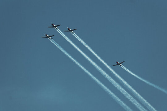 TEL AVIV, ISRAEL - Apr 15, 2021: Shot Of The IDF Aeroplane Show With Jet Planes In The Air On Israel's Independence Day, 2021