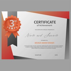 Certificate of Achievement 3rd winner award template vector illustration - 475997029
