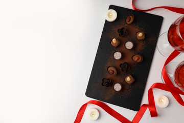 Happy Valentine day composition on white background