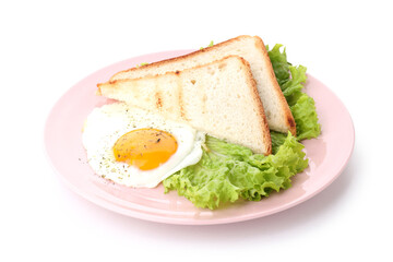 Plate with tasty breakfast isolated on white background