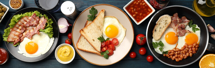 Concept of tasty breakfast on wooden background