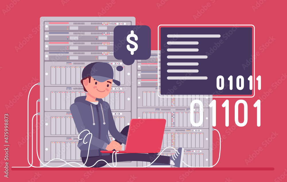 Wall mural data center server support service, system administrator busy at work. sysadmin, admin performing te