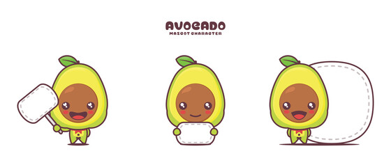 vector avocado cartoon mascot, with blank board banner