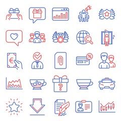 Line icons set. Included icon as Marketing statistics, Wish list, Vacancy signs. Financial diagram, Secret gift, Love message symbols. Americano, Laureate, Taxi. Couple, Cold coffee. Vector