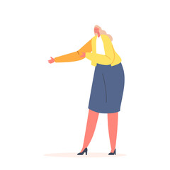 Mature Female Character Wear Yellow Jacket and Skirt Gesturing with Arms, Solve Issues, Explain Something, Businesswoman