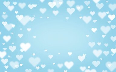 Background from white hearts on a blue background with copy space.