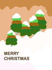 Merry Christmas greeting card. Christmas background with green Christmas trees. The inscription 