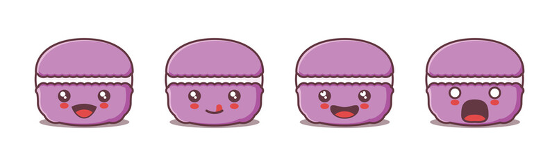 vector macarons cartoon mascot, with different facial expressions