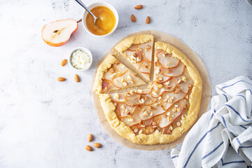 Pear Feta cheese honey galette with ingredients it consist
