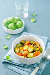 Roasted Sweet potato and Brussels Sprouts on a background