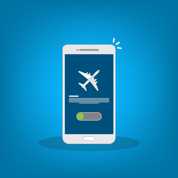 Airplane mode - flight mode. Airplane mode switched on. Air plane smartphone notice.	