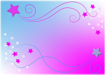 Fototapeta na wymiar Delicate background in blue and pink tones with stars and curlicues