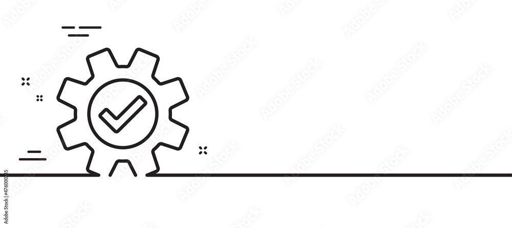 Poster cogwheel line icon. approved service sign. transmission rotation mechanism symbol. minimal line illu