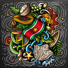 Suriname cartoon vector doodle chalkboard illustration