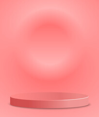Scene layout in pink colors. Geometric podium with copy space for the product. 3d realistic vector background illustration.