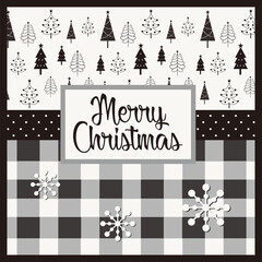 christmas card with christmas tree pattern and decorations