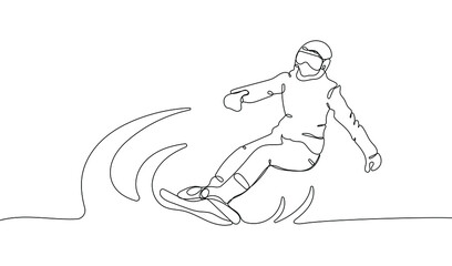 Continuous one line drawing of snowboard athlete. Outdoor extreme sport. Winter season sport.  Vector illustration
