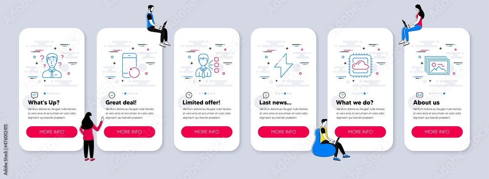 Poster vector set of technology icons related to cloud computing, third party and recovery phone icons. ui 