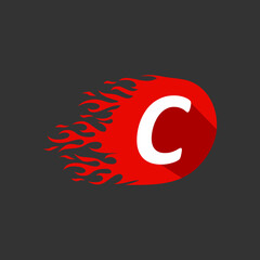Obraz premium Abstract Hot Fire Flame c Letter Logo vector design template.